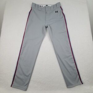 Under Armour Utility Baseball Pants Mens Large L Gray Red Blue Stripes 1375954